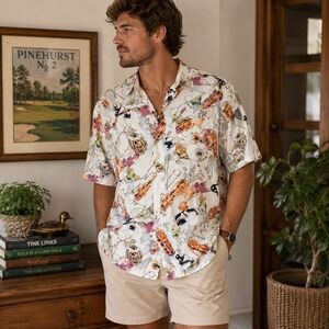Berek Vintage Golf Novelty Print Oversized Button Down Shirt Large